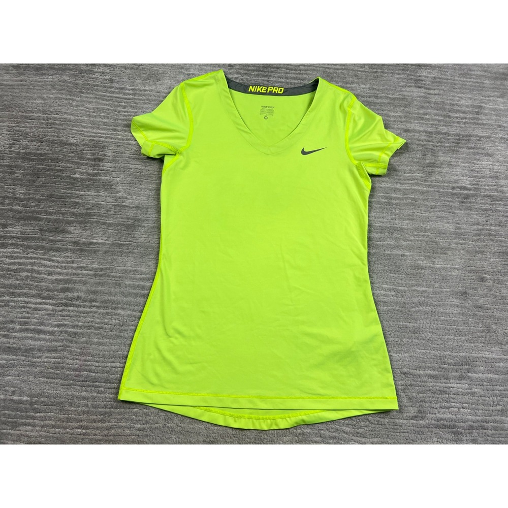 Nike Shirt Women M Neon Green Pro Dri-FIT V-Neck Short Sleeve Athletic Training